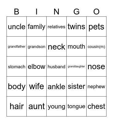 LA FAMILIA Bingo Card