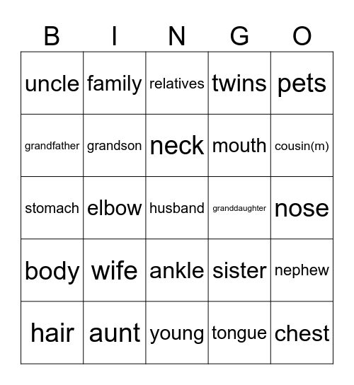 LA FAMILIA Bingo Card