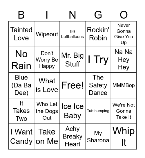 1 Hit Wonder Bingo Card