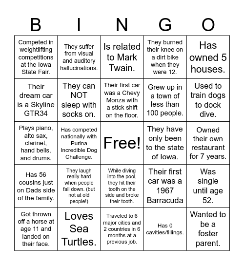 Sisters Bingo Card