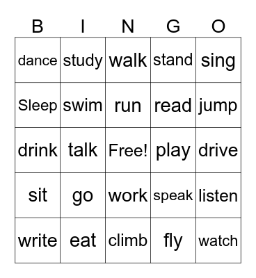 English Tenses Review Bingo Card