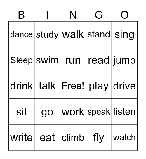 English Tenses Review Bingo Card