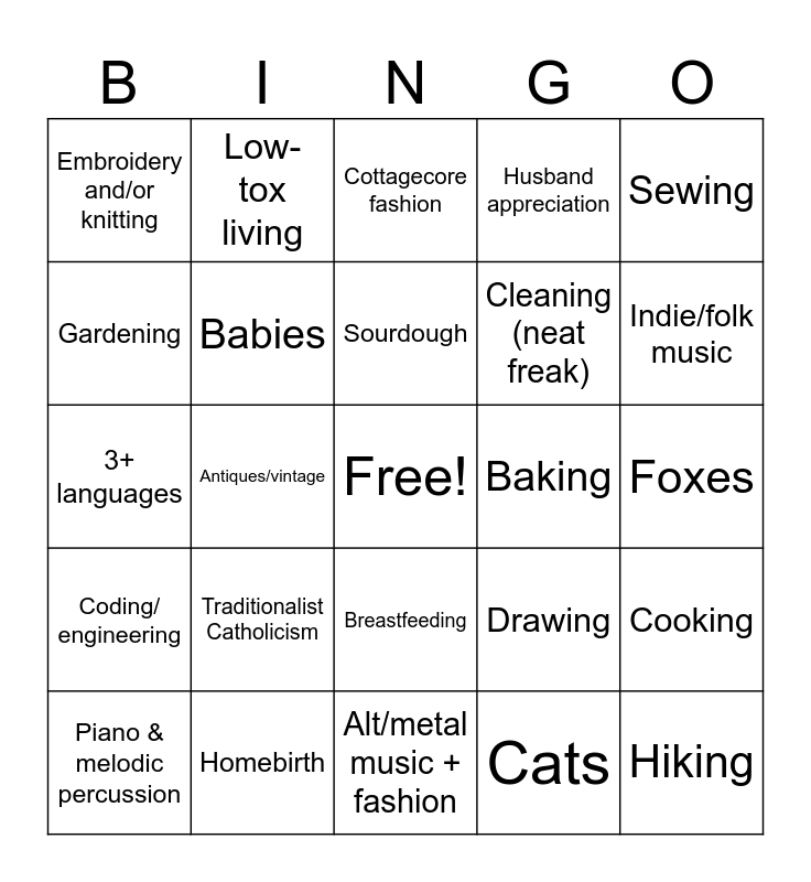 TradCathMama Bingo Card