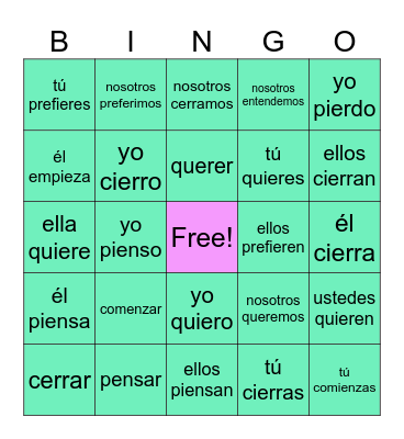 STEM-changing verbs Bingo Card