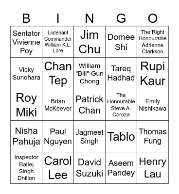 Asian Heritage Month Bingo Card