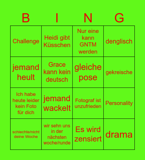 GNTM Bingo Card