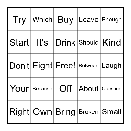 SIGHT WORDS Bingo Card