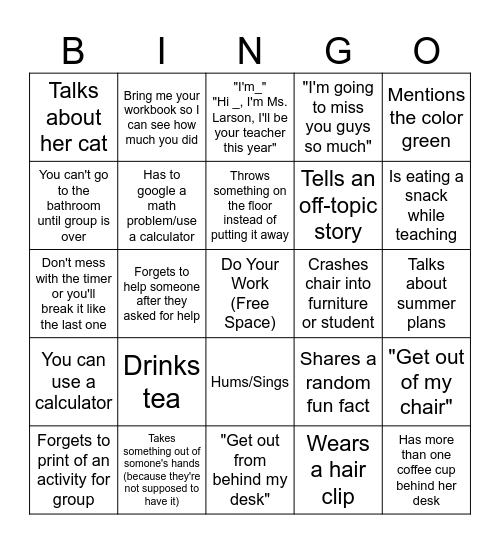 Ms. Larson BINGO Card