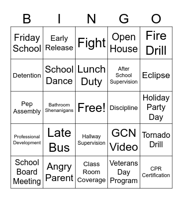 ASSISTANT PRINCIPAL BINGO Card