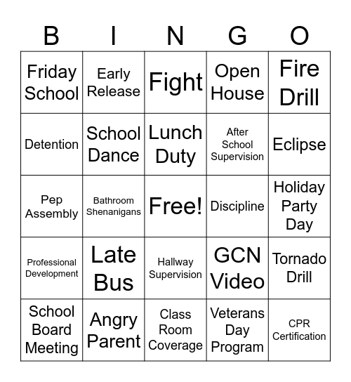 ASSISTANT PRINCIPAL BINGO Card