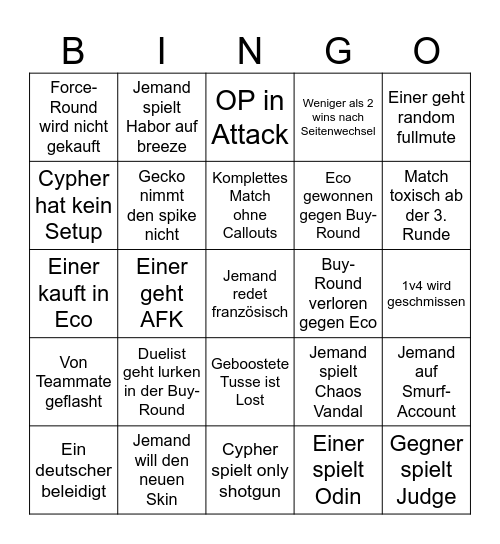 Valorant Bingo Deutsch Bingo Card