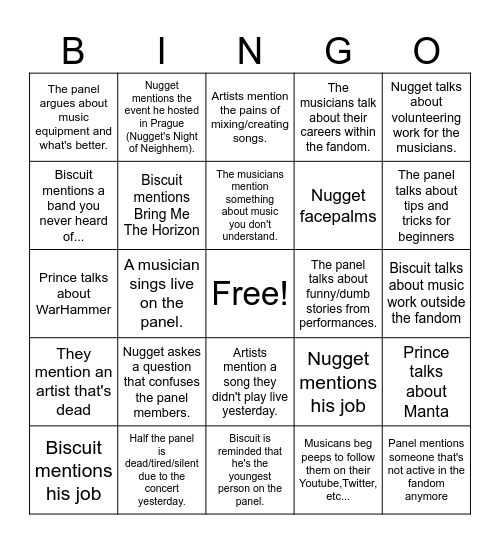 Nugget Music Panel Bingo Card