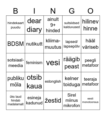 Luuleprõmmu finaal 2024 Bingo Card