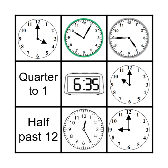 Clock Bingo Card
