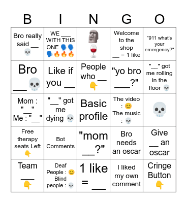 Worst YouTube Comments Bingo Card