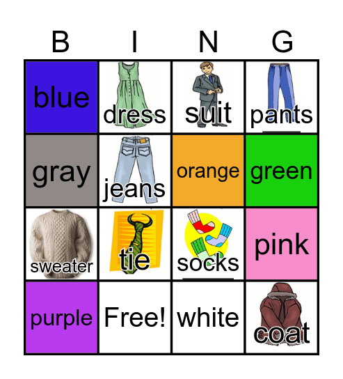 CLOTHING Bingo Card