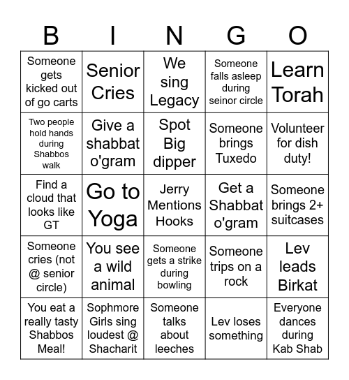 DJDS Shabbaton Bingo!! Bingo Card