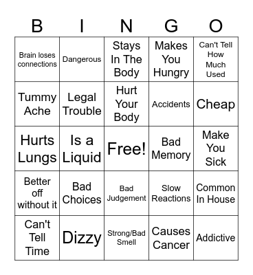 How Drugs Make Your Body Feel Bingo Card