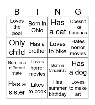 Summer Bingo Card