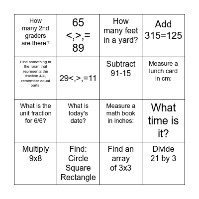 Math Hunt Bingo Card
