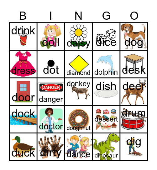 Letter D Bingo Card