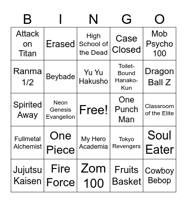 Ruth Anime Bingo! Bingo Card