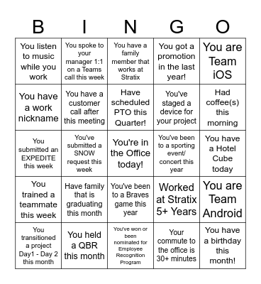 CX DAY 2 DAY Bingo Card