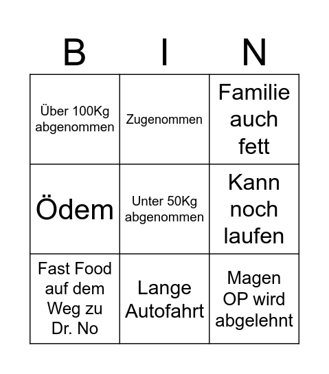 Mein Leben mit 300Kg Bingo Card