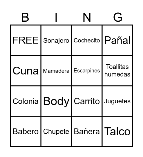 Baby Shower Bingo Card