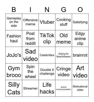 Instagram Reels bingo Card