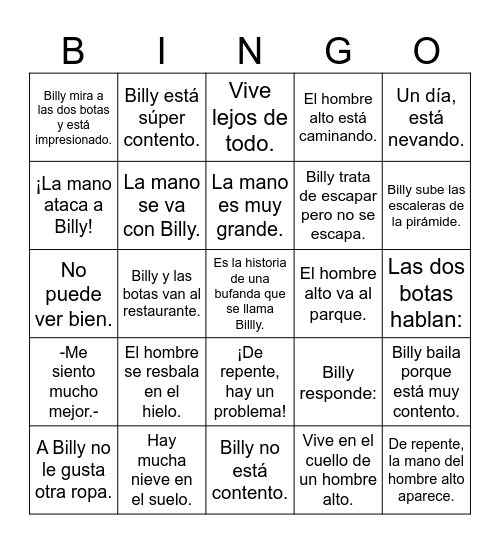 Billy y las Botas novela grafica Bingo Card