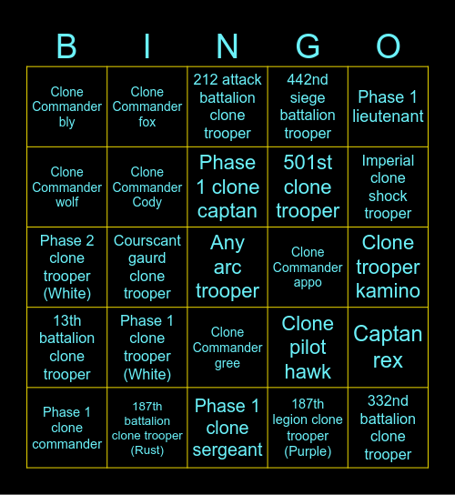 Starward Black clone trooper bingo! Bingo Card