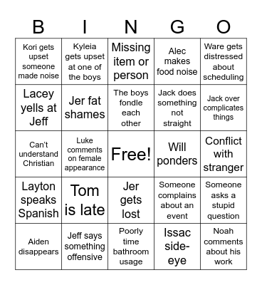 Senior Trip Bingo Card