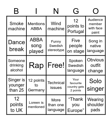Favourite country: Bingo Card