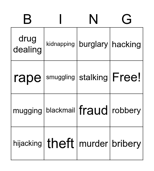 CRIME BINGO Card