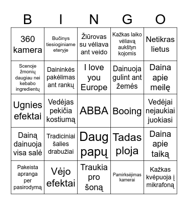Eurovizija 2024 Bingo Card