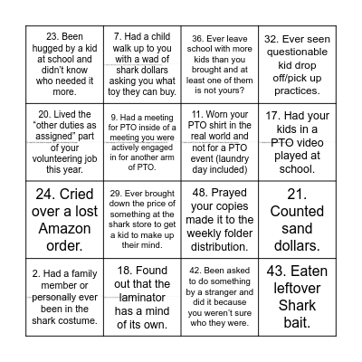 Schiff PTO Bingo Card