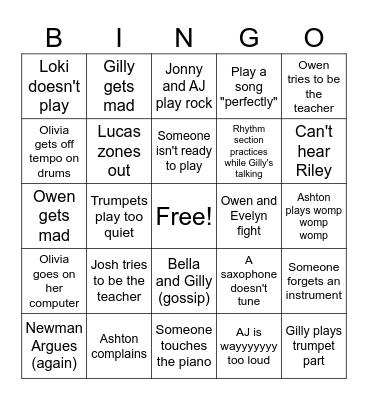 Jazz Band Bingo Card