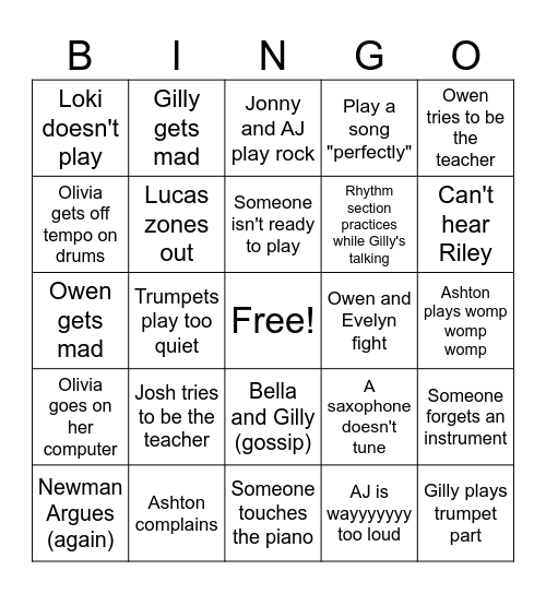 Jazz Band Bingo Card