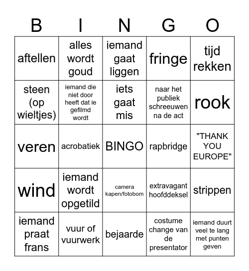 Songfestival, niet gefilterd, niet politiek correct ws Bingo Card