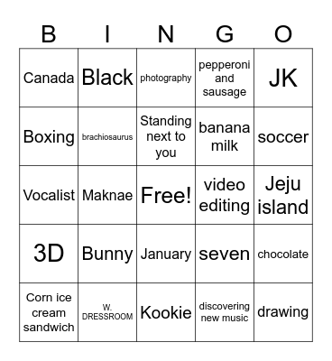 Jungkook Bingo Card