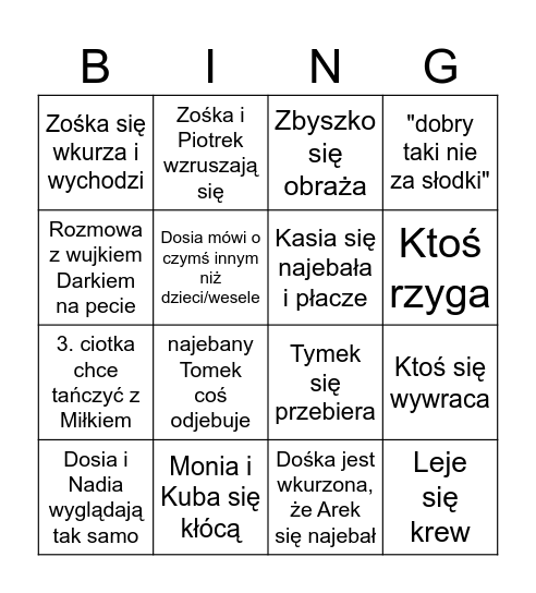 Weselne Bingo Card