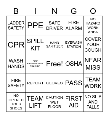 SAFETY BINGO Card