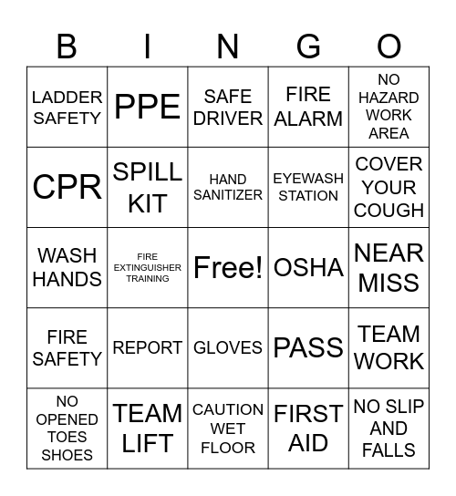 SAFETY BINGO Card