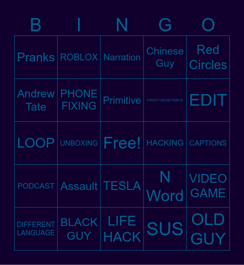 YOUTUBE SHORTS Bingo Card