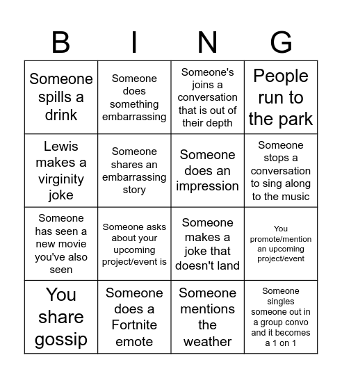 20 Years of Abstinence Bingo Card