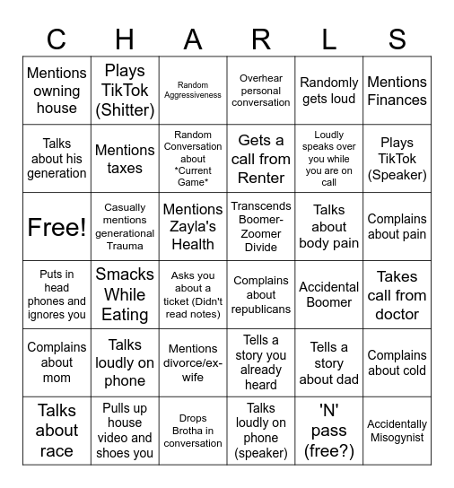 Charles Bingo Card