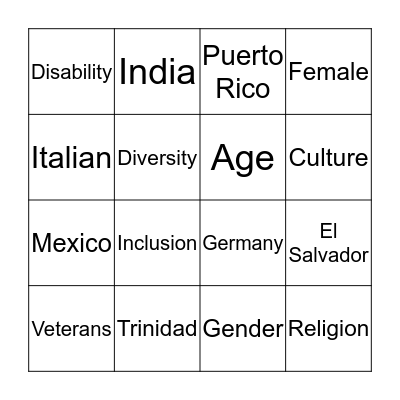 DIVERSITY Bingo Card