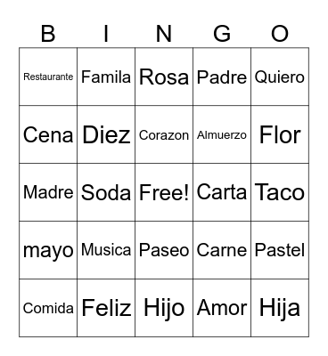 mothers day Bingo Card