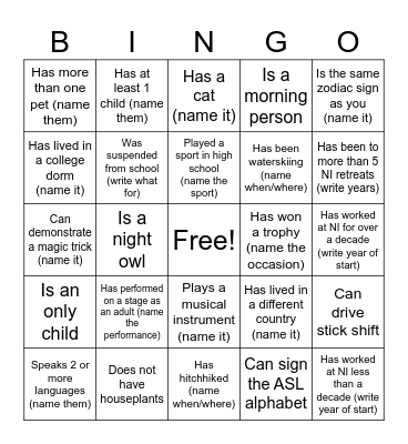 NI Team Retreat 2024 Bingo Card